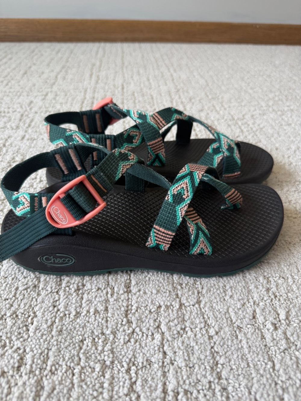 Chaco Kids Green & Coral Patterned Strap Sandals